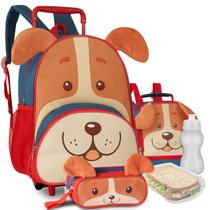 Kit com Mochila Lancheira e Estojo Bichinhos Zoo Pets Infantil Carrinho Animais