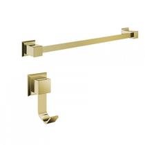 Kit com Porta Toalha de Banho 62cm e 01 Cabide Gold Ducon Metais