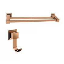 Kit com Porta Toalha de Banho Duplo 62cm e 1 Cabide Ducon
