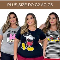 Kit Com QUATRO Camisetas T-shirts Femininas Plus Size Até o 60 De Malha com Silk Desenhos - Tina Plus