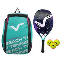 Kit com Raquete Beach Tennis Shine 12k Carbon, 3 Bolas e 1 Mochila de Transporte Vg Plus