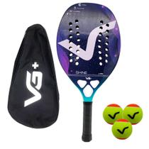 Kit com Raquete de Beach Tennis Shine 12 K Carbon com 3 Bolas e Bolsa de Transporte VG Plus