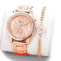 Kit com Relógio Feminino com Pulseira Magnética e Bracelete com Strass Kit com Relógio Feminino com Pulseira Magnética e Bracelete com Strass