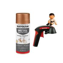 Kit com rust-oleum metal protection metalico ouro rosa + rust oleum aplicador comfort grip