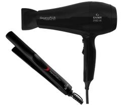 Kit com Secador Gama Eleganza Plus Ceramic Íon 2100W e Prancha Alisadora Eleganza Plus Ceremic Íon 210ºC