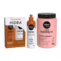 Kit com Shampoo, Condicionador, Ativador de Cachos Hidra Coco + Máscara SOS Hidratação Turbinada Salon Line