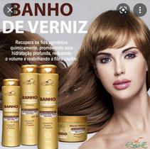 Kit com Shampoo + condicionador +máscara + leavin Banho de Verniz -Belkit (4 itens)