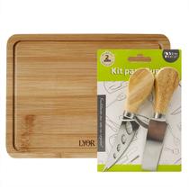 Kit Com Tábua De Corte Com Espátula e Faca Para Frios Queijos Reunião Brunch Degustação Jantar