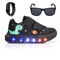 Kit com Tênis de Led para Meninos Confortável Casual Leve + Óculos + Relógio Kit com Tênis de Led para Meninos Confortável Casual Leve + Óculos + Relógio