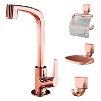 Kit com Torneira e Acessórios Plásticos Lorenzetti Flatt 2004 F71 Rose Gold