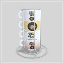 Kit Com Torre 4 xícaras de Porcelana Louça Com Suporte Personalizado Café com Deus Pai
