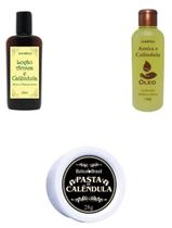 kit com tres produtos ,loçao ,oléo ,pasta de arnica e calendula