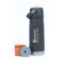 Kit com Um Disco Multifuncional Alcalinizante e Mineralizador de Água Lanlang, Uma Garrafa Térmica de parede dupla em inox 650ml