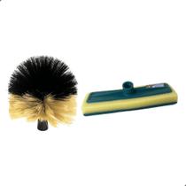 Kit com Vassoura Limpa Teto e Rodo Espuma Abrasiva Esfregão