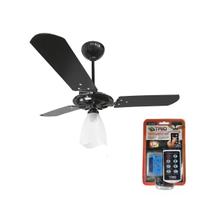 Kit com ventex ventilador teto yris preto/preto 220v (107) + controle remoto trio