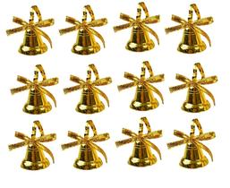 Kit com12 Sinos Dourados com Laço Enfeite Natalinos 2,6cm