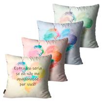 Kit Com4 Capas de Almofadas Corações Estilo Aquarela 45x45cm