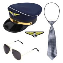 Kit Comandante/ Piloto - Quepe, Óculos, Gravata e Broche
