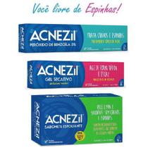 KIT Combate espinhas cravos Acnezil sabonete esfoliante 90g + Acnezil gel secativo de espinhas 10g + Acnezil 5% 20g = A