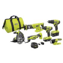 Kit combinado RYOBI P1819 18V One+ com 6 ferramentas, bateria de 4,0 Ah e 1,5 Ah