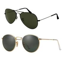 Kit Combo 2 Óculos De Sol Aviador +Round Casual Moda Unissex Proteção UV400