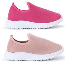 Kit Combo 2 Tênis Infantil Feminino Calce Fácil Escolar Meia Casual