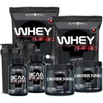 Kit Combo 2x Whey Turbo 900g + 2x Creatina Turbo 150g + 2 BCAA + 2x Coq - Black Skull