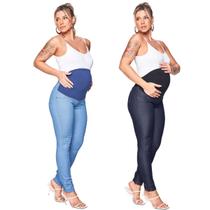 Kit Combo Calça Jeans Gestante Gravida Cós Confortável Top