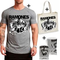 Kit Combo Camiseta Banda Ramones + Sacola Ecobag + Caneca Kit Combo Camiseta Banda Ramones + Sacola Ecobag + Caneca