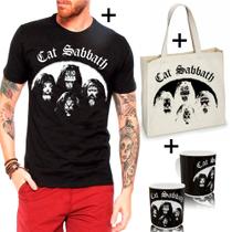 Kit Combo Camiseta Black Sabbath, Cat Sabbath+ Sacola Ecobag+Caneca