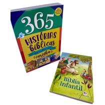 Kit Combo com 2 Livros Bíblicos 1 365 historias bíblicas e 1 Bíblia Infantil Ilustrada Brochura