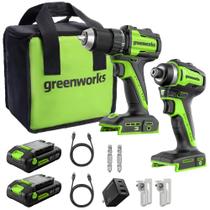 Kit Combo de Furadeira Greenworks 24V Brushless de Alto Torque