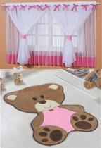 Kit Combo decoração Quarto de Criança = Cortina Sonho + Tapete Bebe Ursa - Rosa - Top Chick