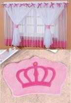 Kit Combo decoração Quarto de Criança = Cortina Sonho + Tapete Coroa - Rosa - Top Chick