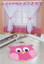 Kit Combo decoração Quarto de Criança = Cortina Sonho + Tapete Coruja - Rosa - Top Chick