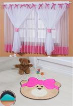 Kit Combo decoração Quarto de Criança = Cortina Sonho + Tapete Ursa Laço - Pink - Top Chick