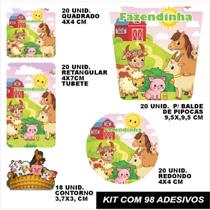 Kit combo festa infantil 98 peças personalizado fazendinha adesivo tag etiqueta lembrancinha balde d