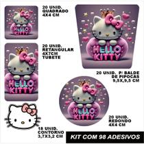 Kit combo festa infantil 98 peças personalizado hello kitty adesivo tag etiqueta lembrancinha balde