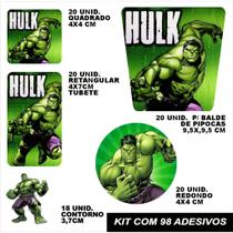 Kit combo festa infantil 98 peças personalizado hulk adesivo tag etiqueta lembrancinha balde de pipo