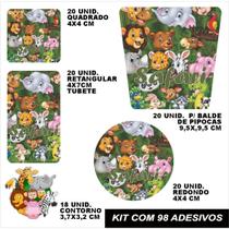 Kit combo festa infantil 98 peças personalizado safari adesivo tag etiqueta lembrancinha balde de pi