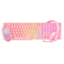 Kit Combo Gamer Evolut 3 em 1, EG53, Teclado, Mouse e Headset, Rainbow LED, Teclas Multimídia - Rosa