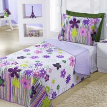 Kit Combo Infantil Cobre Leito E Lençol 5 Peças Garden Lilás Kit Combo Infantil Cobre Leito E Lençol 5 Peças Garden Lilás