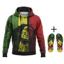 Kit Combo Moletom De Quebrada Bob Marley Jamaica + Chinelo
