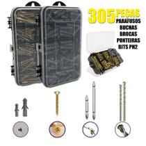 Kit Combo Parafusos e Buchas Brocas Ponterias Bits Imã Phillips Maleta estojo organizador 305pcs