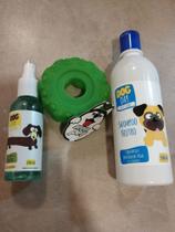 Kit/Combo Pet Shampoo Neutro 500ml + Colônia macho 120ml+brinquedo Pet pneu borracha verde-3 itens