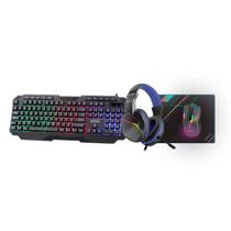 Kit Combo Teclado Headset Mouse Mouse Pad Gamer 4 Em 1 Led RGB Preto Letron - Leonora