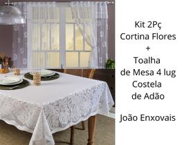 Kit Combo Toalha De Mesa Renda Costela De Adão 4 Lug + Cortina Rosas - JOÃO ENXOVAIS - RENDHAC
