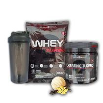 Kit Combo Whey Turbo 907g + Creatina 150g + Coqueteleira Preta Simples - Black Skull