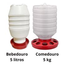 Kit Comedouro 5kg 10 Furos + Bebedouro Leitoso 5l P/ Aves
