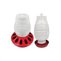 Kit Comedouro 5L Aves 12 furos e Bebedouro Rosca 5L